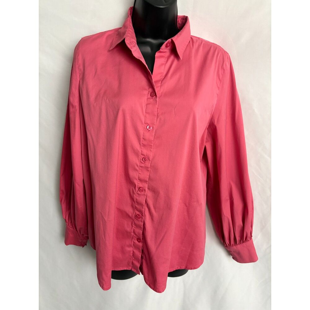 Chicos Button Down Shirt Size L Billow Sleeve French Rose Career Office Classy